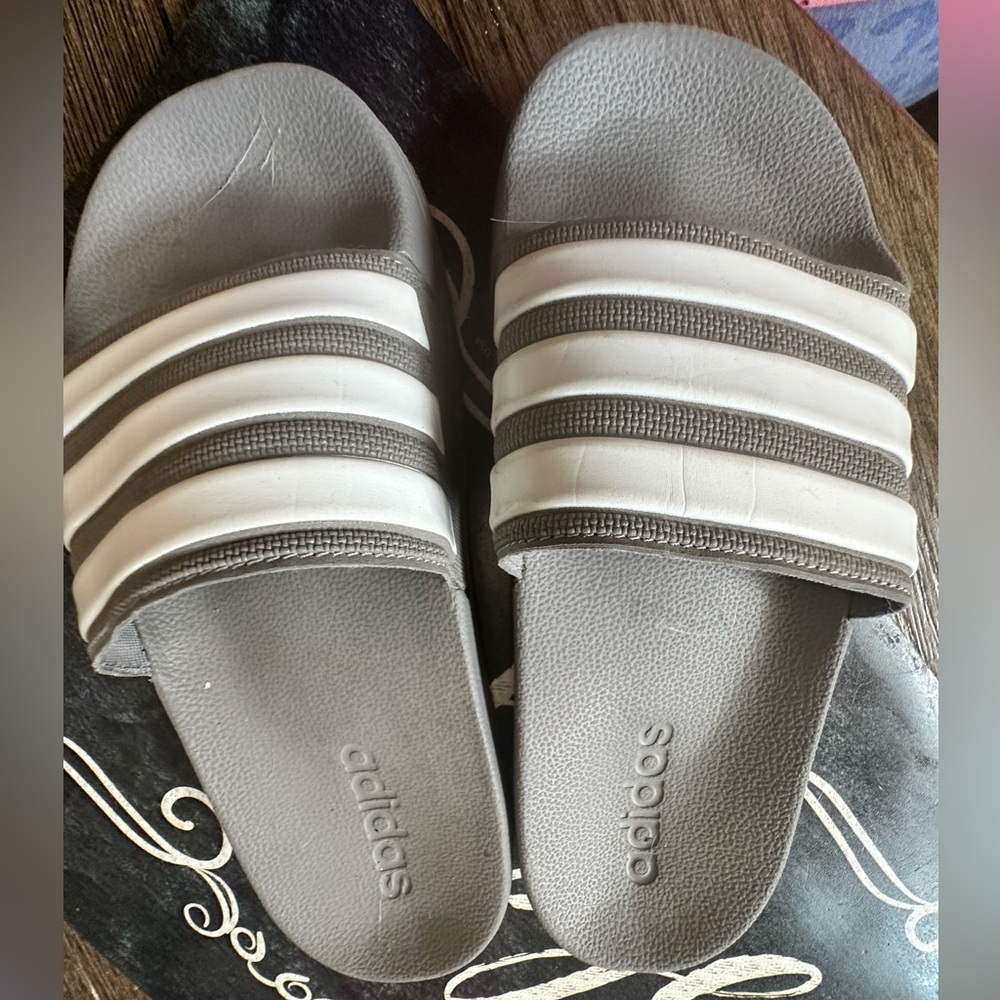 Adidas Dual-Tone Slides in Gray and White